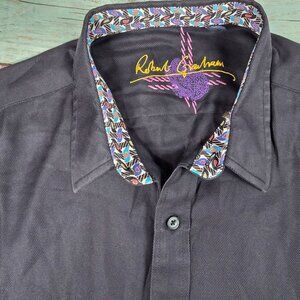 Robert Graham Large Mens Black Long Sleeve Dress Shirt W/ Colorful Trim